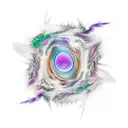 Fractured mirror reflecting a swirling, chaotic storm representing a turbulent mind tattoo design idea