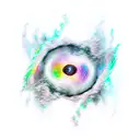 Fractured mirror reflecting a swirling, chaotic storm representing a turbulent mind tattoo design idea