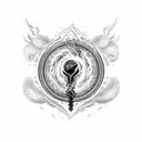 A thunderbolt surrounded by swirling flames tattoo design idea