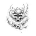 A thunderbolt surrounded by swirling flames tattoo design idea