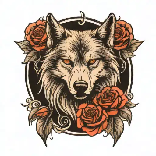 wolf with rose intertwined tattoo design idea
