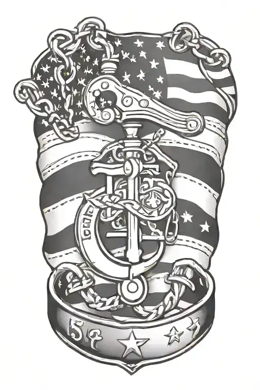 Incorporate police officer tools like handcuffs and a baton into a black and grey American flag design tattoo design idea