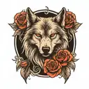 wolf with rose intertwined tattoo design idea
