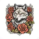 wolf with rose intertwined tattoo design idea
