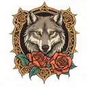 wolf with rose intertwined tattoo design idea
