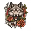 wolf with rose intertwined tattoo design idea