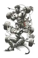 Design a tattoo with a weightlifting scene and family members silhouettes tattoo design idea
