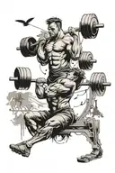 Design a tattoo with a weightlifting scene and family members silhouettes tattoo design idea