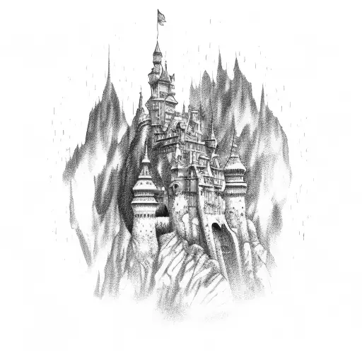 mage living in a castle with green magic tattoo design idea