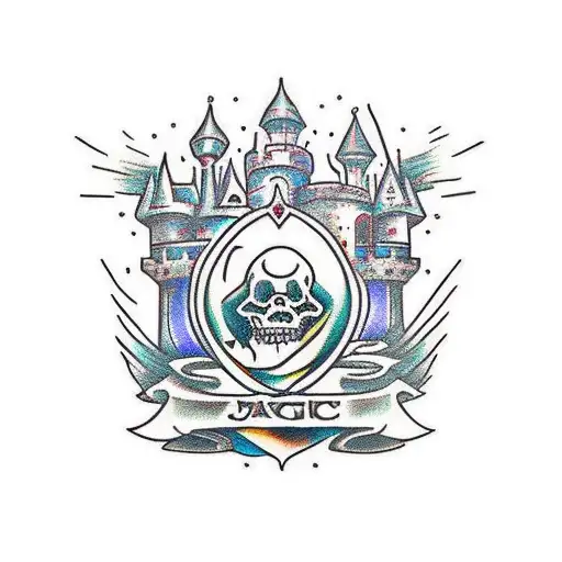 mage living in a castle with green magic tattoo design idea