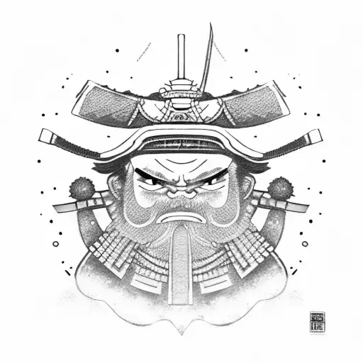 Samurai warrior battling a giant hamburger tattoo design idea