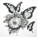 pocket watch broken and healed , flowers intertwined, butterflies, rising and falling from the dead  tattoo design idea