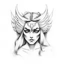 half angel and other half devil face girl tattoo design idea