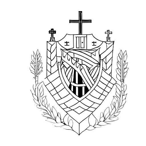 A minimalist tattoo design combining elements of carpentry, barbering, military service, church, and hospital tattoo design idea