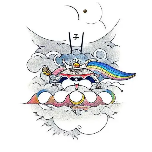 clouds, sun, moon, butterfly tattoo design idea