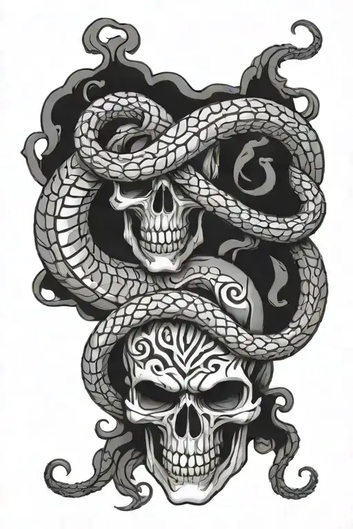two headed snake skeleton hand holding tattoo design idea