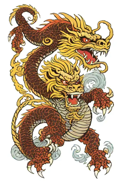 dragon with two monkeys and a lion tattoo design idea