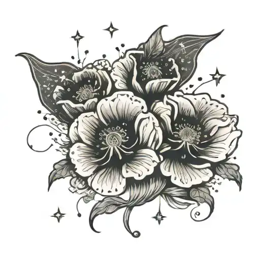 poppies intertwined in the constellation Sagittarius tattoo design idea