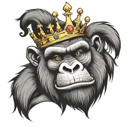 gorilla wearing crown tattoo design idea