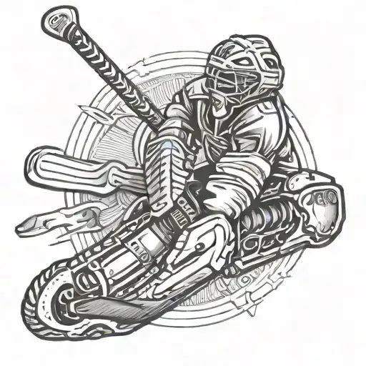 A bio mechanical tattoo of a hockey player's arm transforming into a tool, showcasing the client's connection between hockey and their occupation as a millwright tattoo design idea