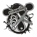 A bio mechanical hockey stick merging with a wrench and screwdriver, symbolizing the client's love for both hockey and tools tattoo design idea