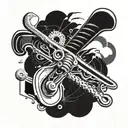 A bio mechanical hockey stick merging with a wrench and screwdriver, symbolizing the client's love for both hockey and tools tattoo design idea