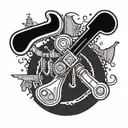 A bio mechanical hockey stick merging with a wrench and screwdriver, symbolizing the client's love for both hockey and tools tattoo design idea