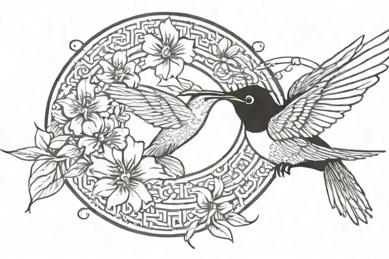 Chinese symbol for love and hummingbird hovering tattoo design idea