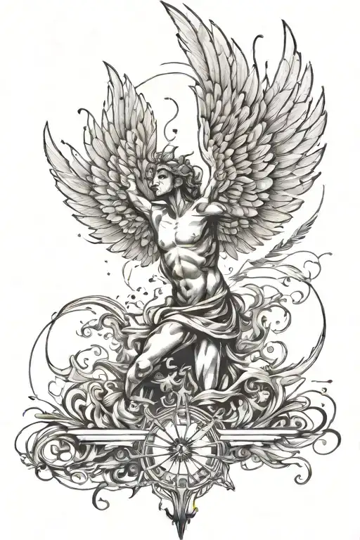 i want to do a back tattoo. It should completely fill my back. Only in black color . 'Include icarus falling near th tattoo design idea