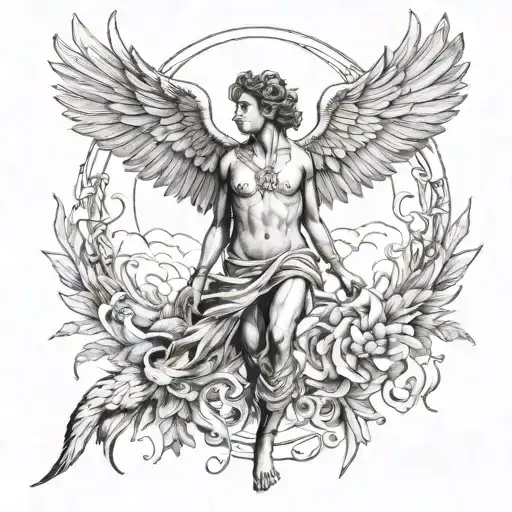 i want to do a back tattoo. It should completely fill my back. Only in black color . 'Include icarus falling near th tattoo design idea