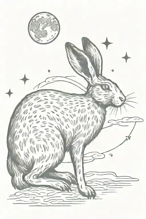 star gazer hare looking at the moon tattoo design idea