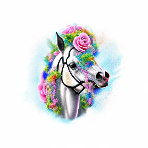 race horse, rose, goth, forrest tattoo design idea