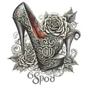 Louboitin high heel stilletto with S.P.O.D. written above  tattoo design idea