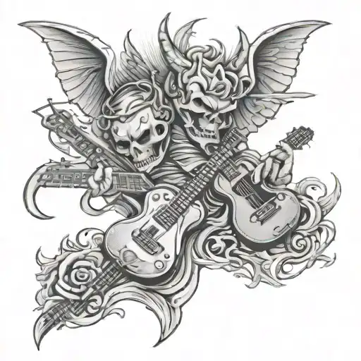 guitars with a devil and a angel tattoo design idea