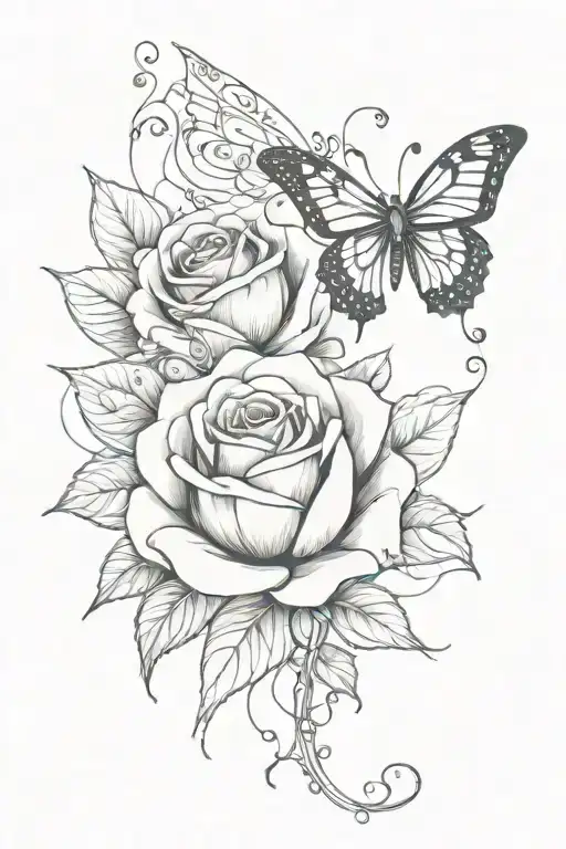 butterfly rose music notes floating tattoo design idea