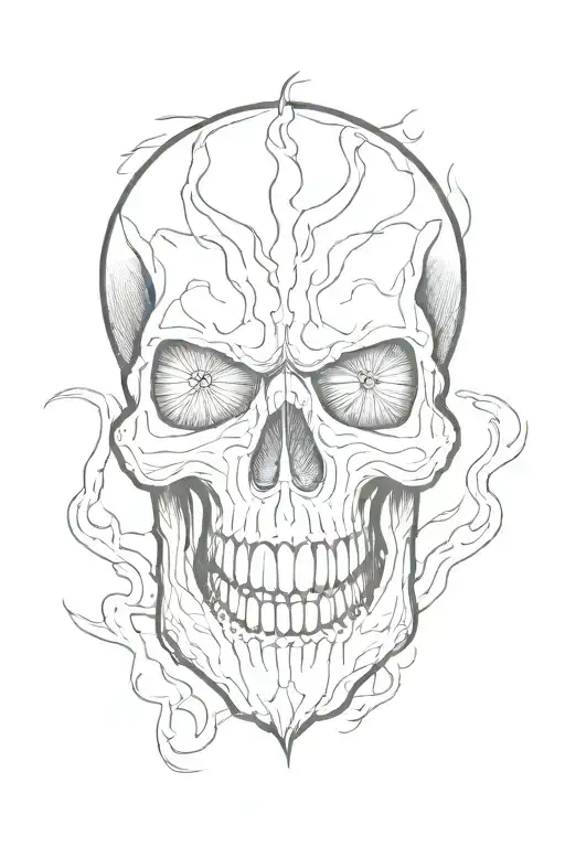 skull on fire tattoo design idea