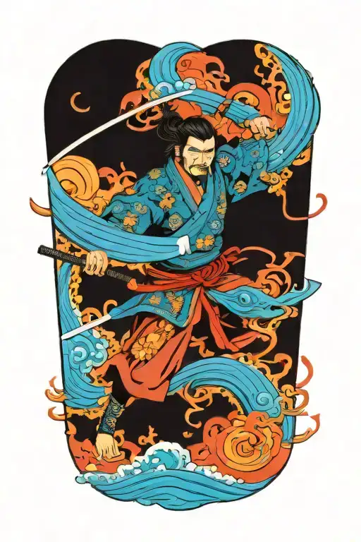 Samurai warrior wielding accountant battling tattoo design idea