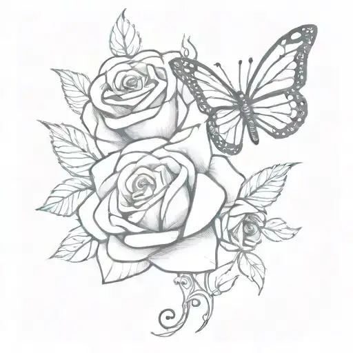butterfly rose music notes floating tattoo design idea