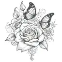 butterfly rose music notes floating tattoo design idea