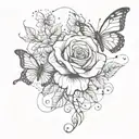 butterfly rose music notes floating tattoo design idea