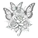butterfly rose music notes floating tattoo design idea