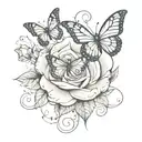 butterfly rose music notes floating tattoo design idea