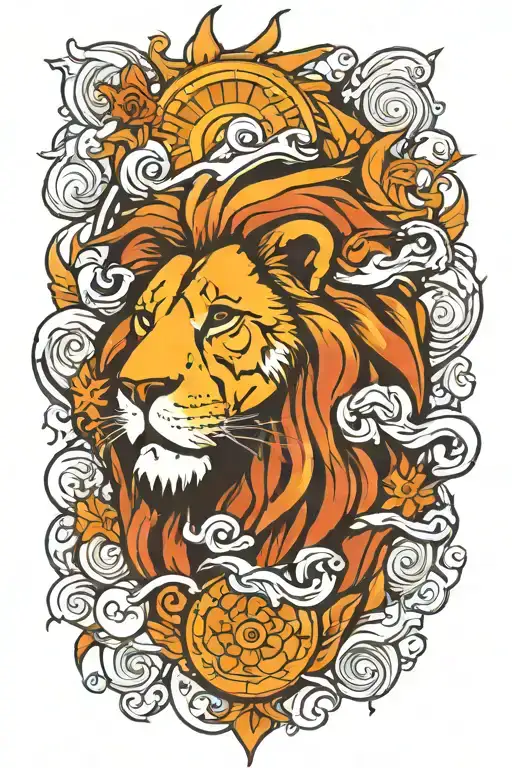 lion and sun tattoo design idea