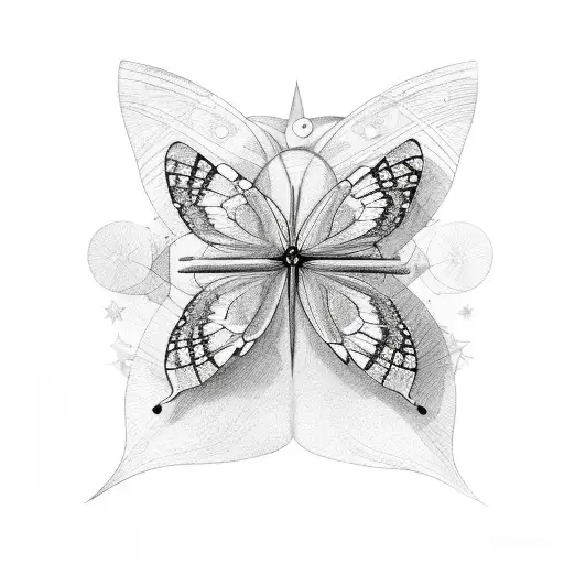4 butterflies with stars around them horizontal tattoo design idea