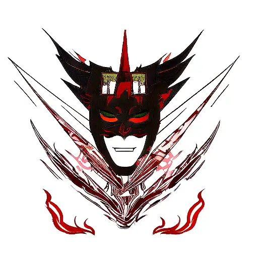 Tattoo design for neck, 2 demon mask Ronin on each side Japanese flames  tattoo design idea