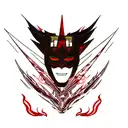 Tattoo design for neck, 2 demon mask Ronin on each side Japanese flames  tattoo design idea