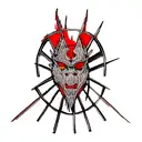 Tattoo design for neck, 2 demon mask Ronin on each side Japanese flames  tattoo design idea