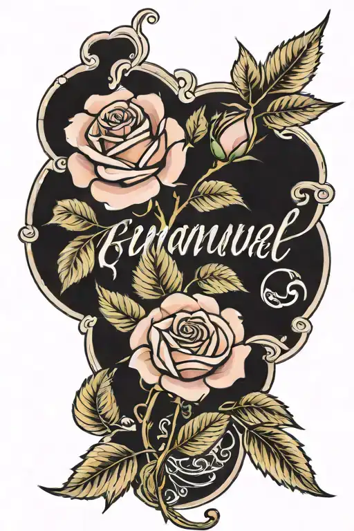 rose with name as the stem (Emmanuel) tattoo design idea