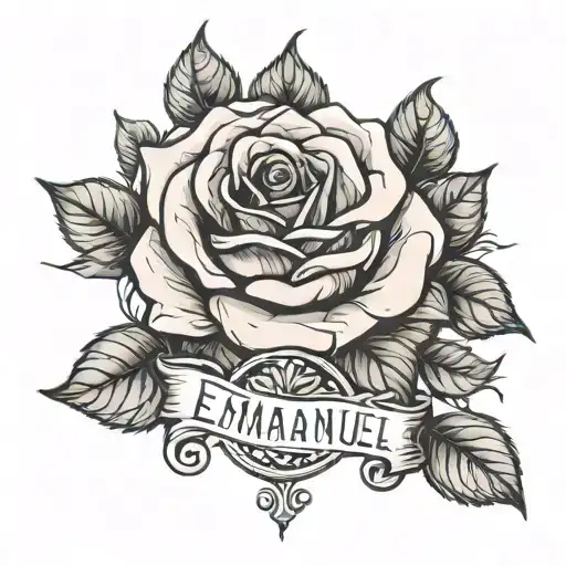 name Emmanuel in the stem of a rose    tattoo design idea