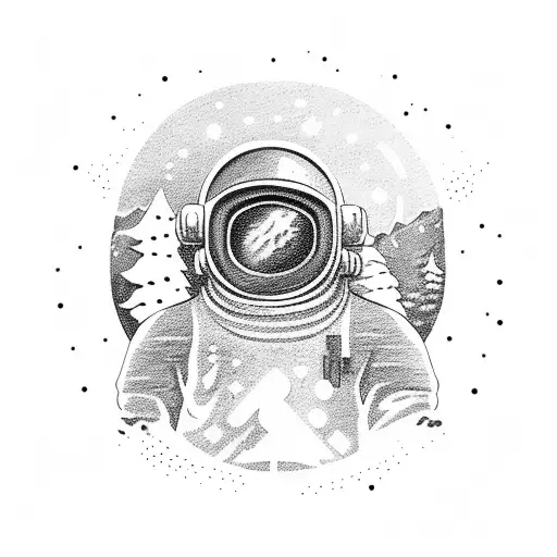 A skier carving through the snow while wearing an astronaut helmet tattoo design idea
